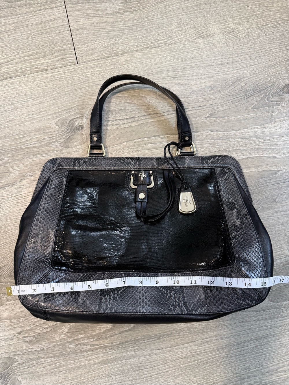 Cole Haan Black "Gracie Hayden Satchel" Handbag Purse - Snakeskin - vintage 90s - Picture 6 of 9
